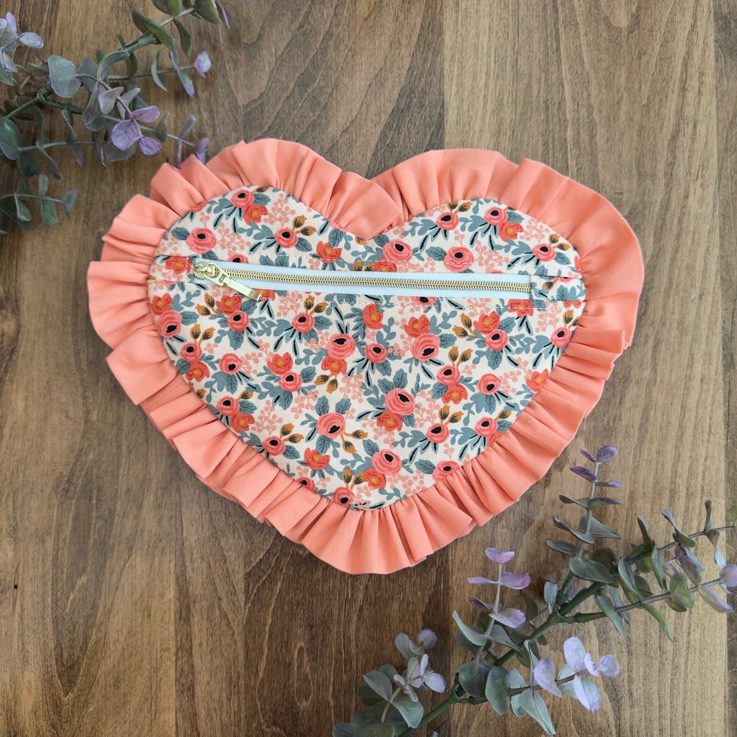 Ruffle Heart Zipper Pouch Sewing Pattern