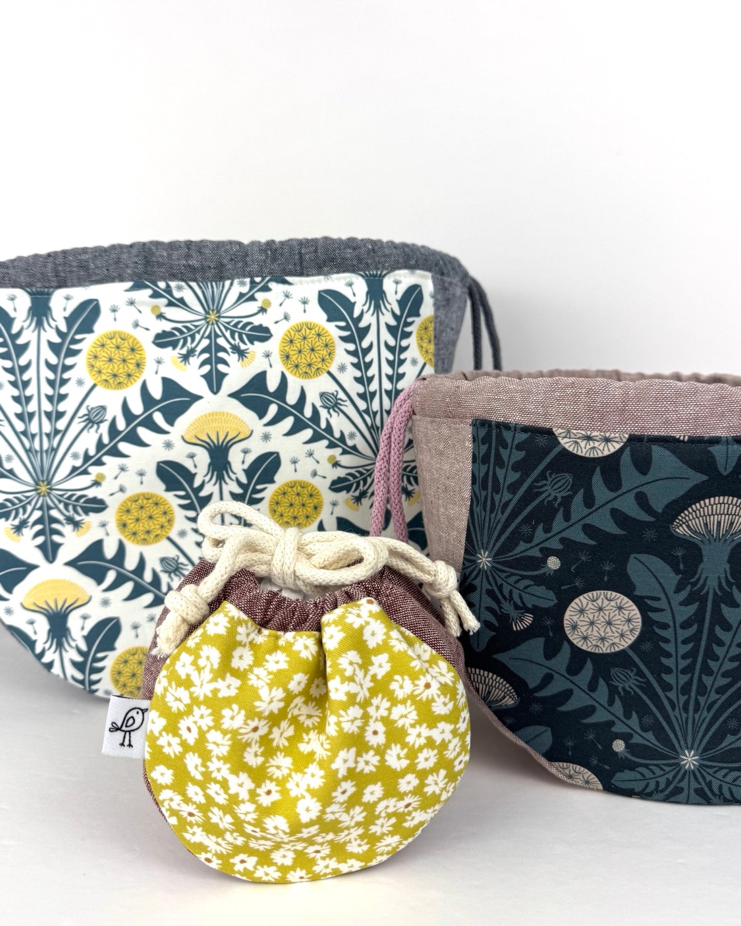 Saori Drawstring Pouch PDF sewing pattern + video tutorial: 3 sizes
