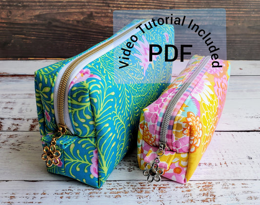 Bilby Pouch sewing pattern, boxy pouch pdf pattern, bonus mini cube pattern