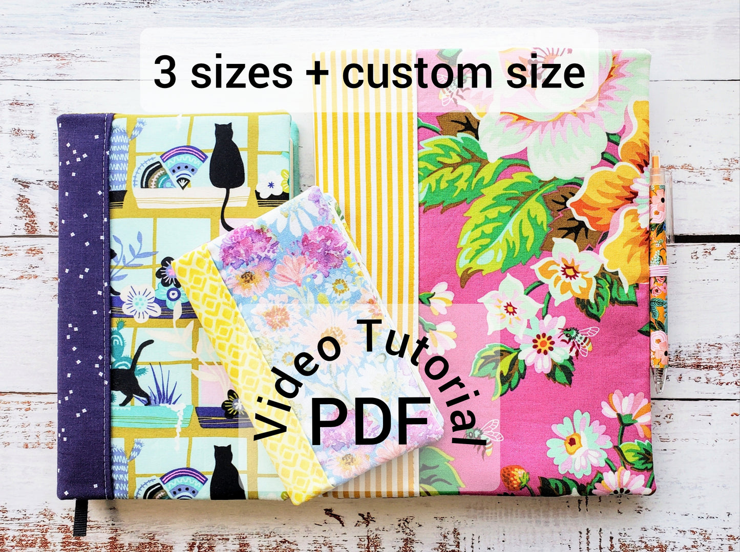 Anais Book Cover, 3 sizes and custom size, Beginner-friendly sewing pattern