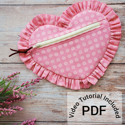 Ruffle Heart Zipper Pouch Sewing Pattern