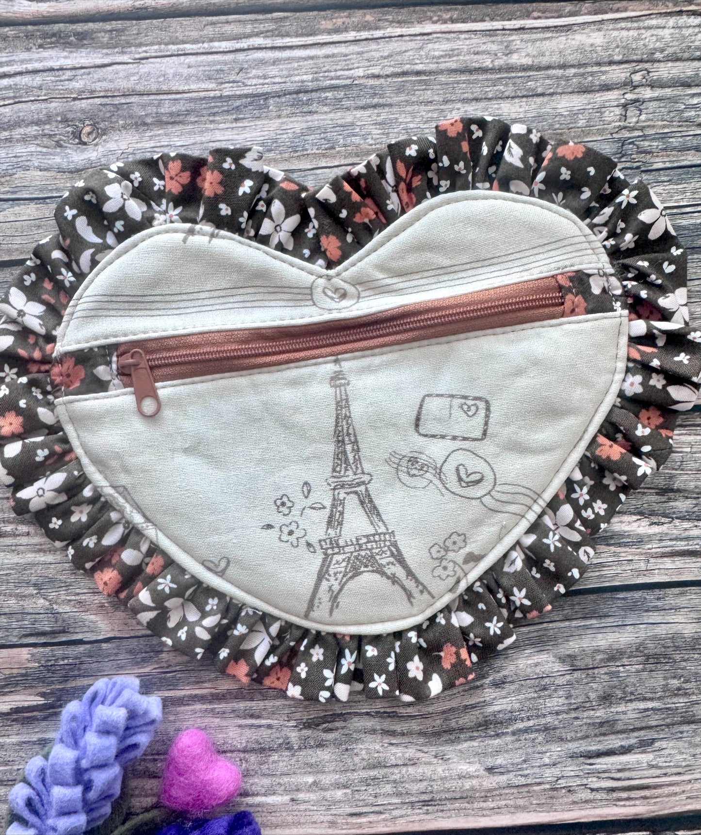 Ruffle Heart Zipper Pouch Sewing Pattern